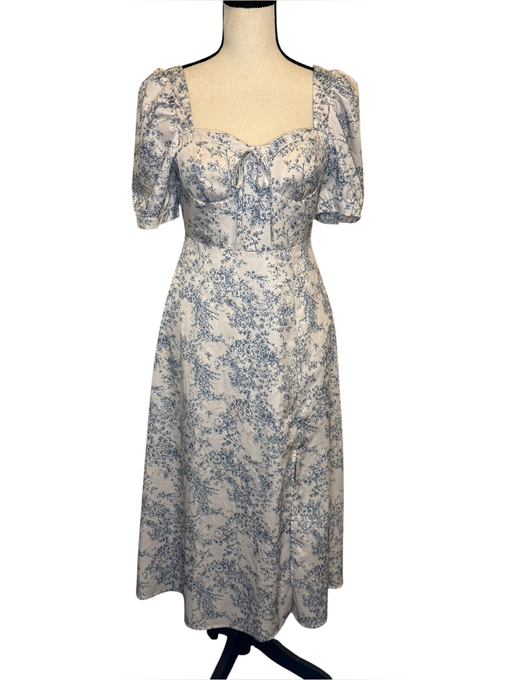 RIHOAS Blue Floral Puff-Sleeve Midi Dress
